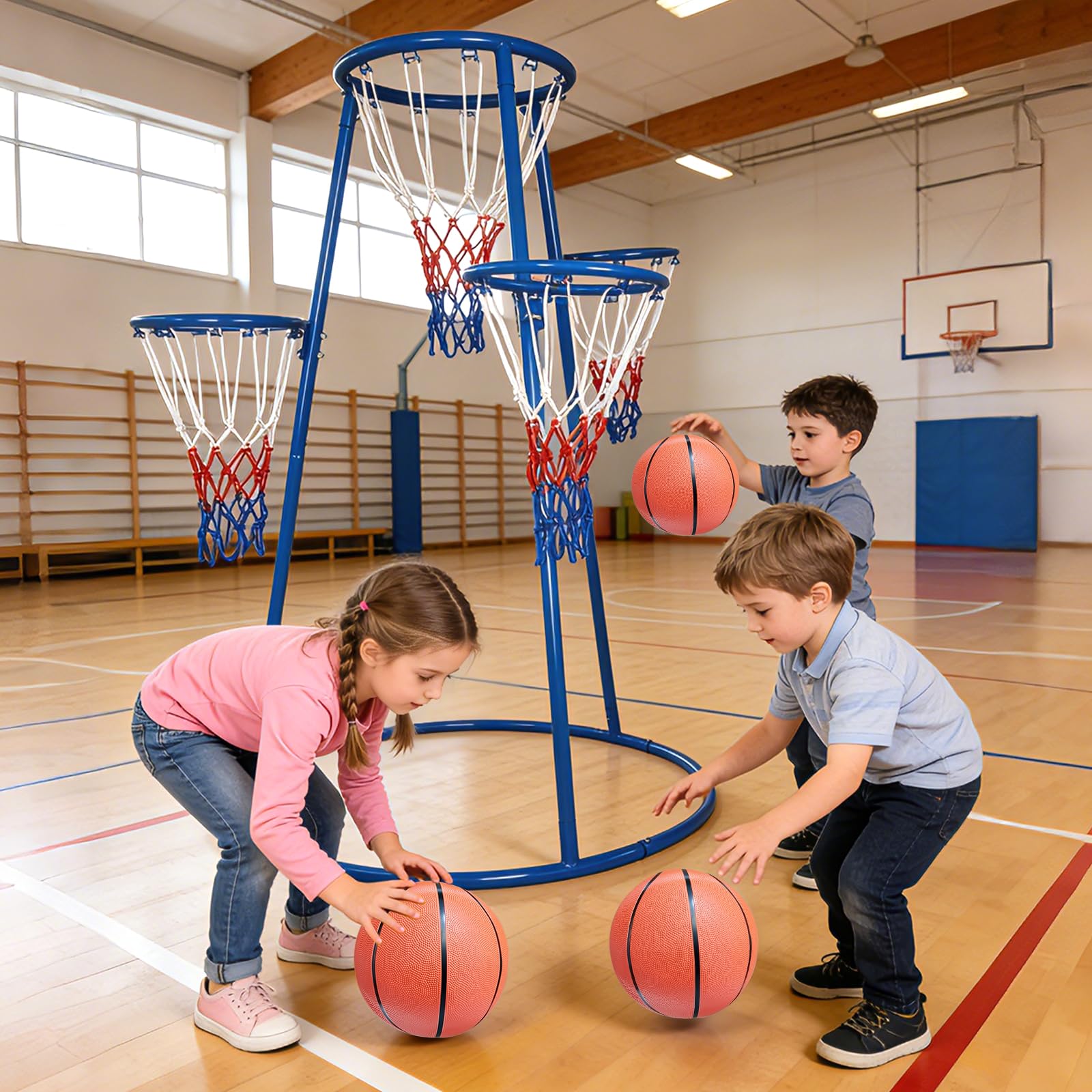 Kids Outdoor Basketball Hoop - 4 Hoop Toddler Basketball Set With