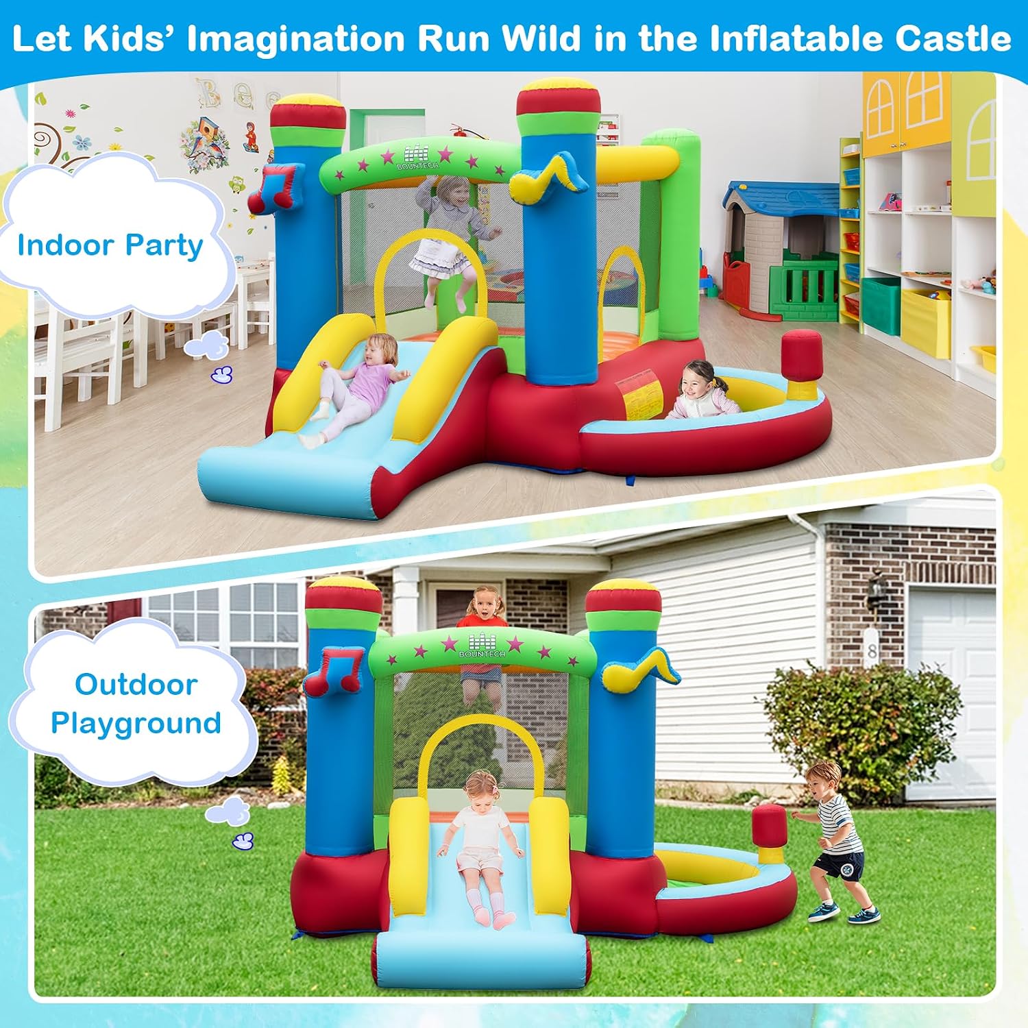 Inflatable Bounce House with B - Kids Outdoor Basketball Hoop review and price
