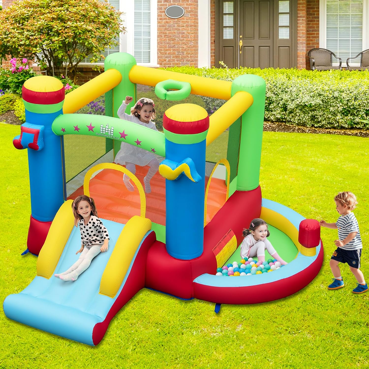 Inflatable Bounce House with B - Kids Outdoor Basketball Hoop review and price