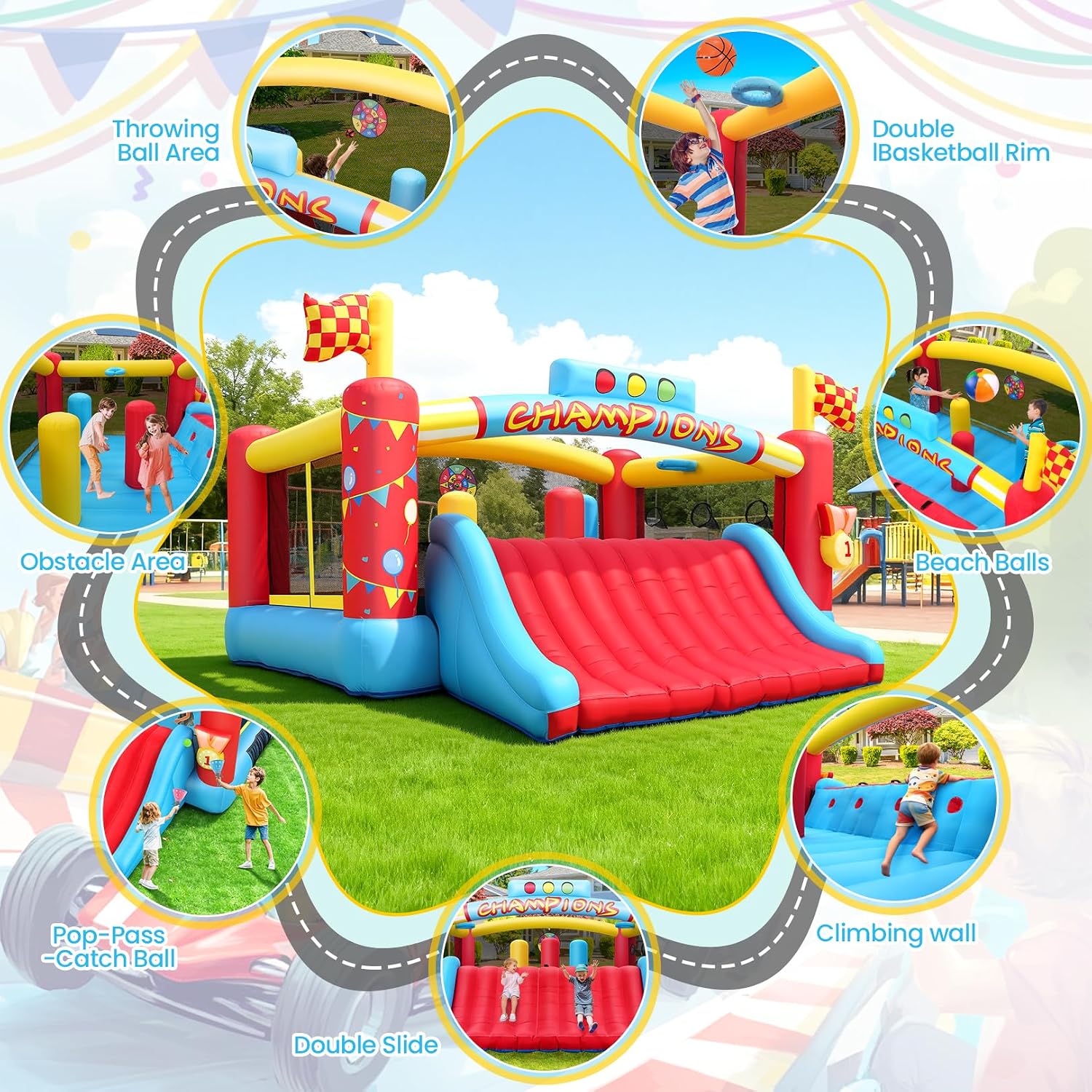 13FT Big Inflatable Bounce Hou - Kids Outdoor Basketball Hoop review and price